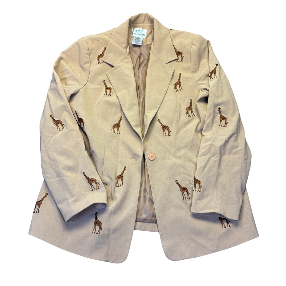 The Quacker Factory Giraffe Embroidered Blazer Womens Large Safari Animal Jacket